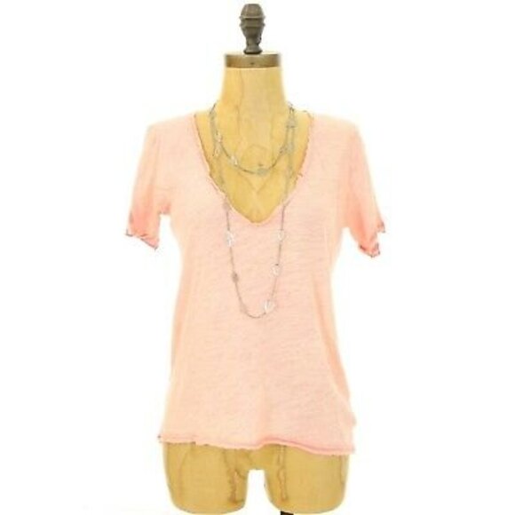 Free People Saturday Oversized Top Size XS Distressed Raw Hem Coral Pink NWD B57 - Picture 3 of 6